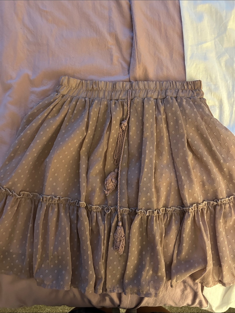 Simplee Apparel Mauve Polka Dot Tiered Mini Skirt